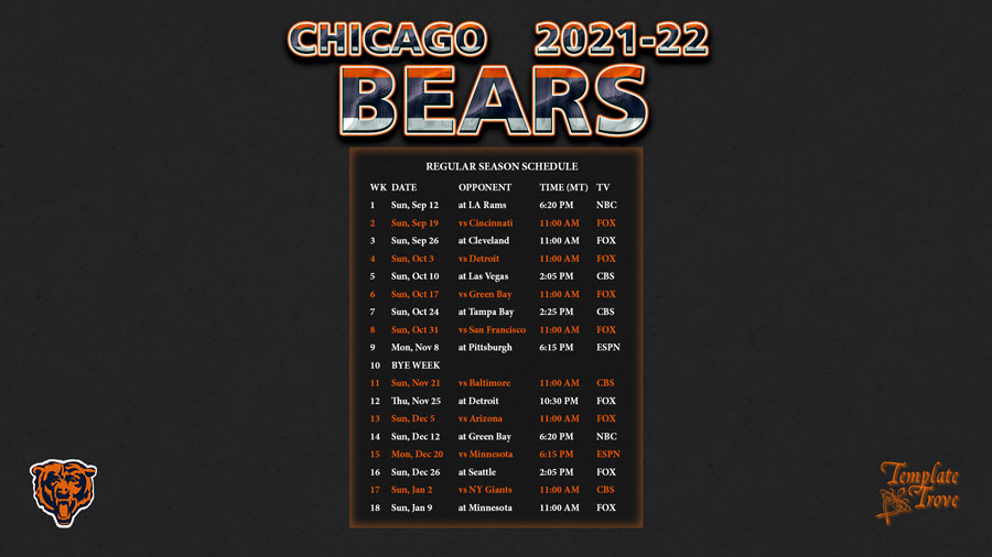 20212022 Chicago Bears Wallpaper Schedule