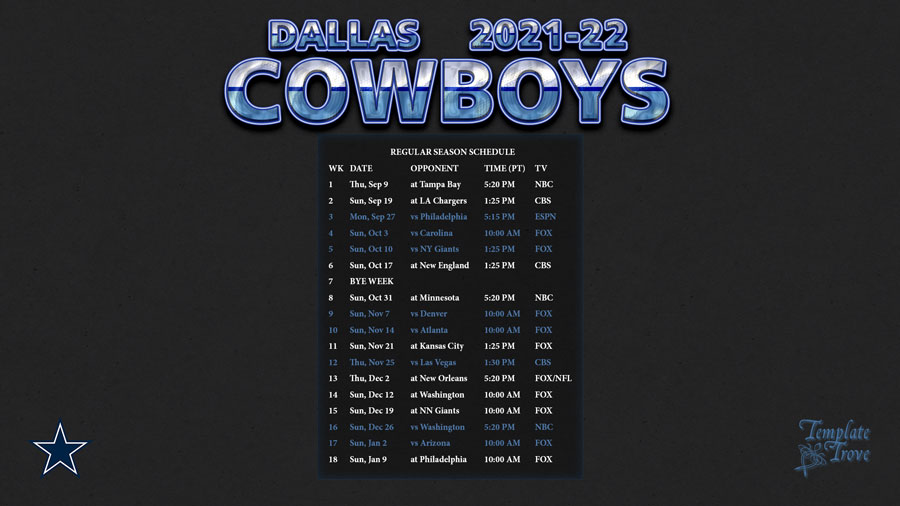 2022 cowboys schedule