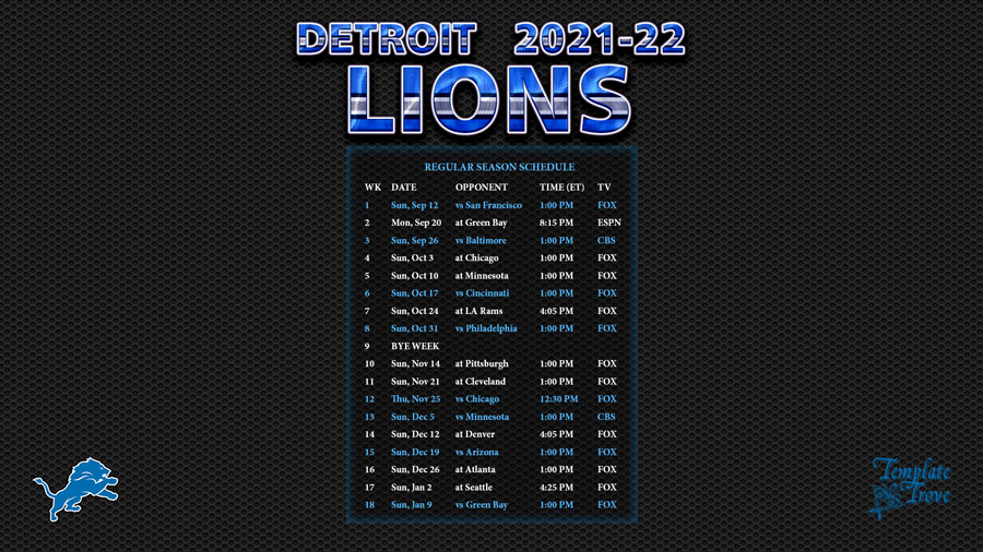 Lions Schedule 2022 Printable 2021-2022 Detroit Lions Wallpaper Schedule