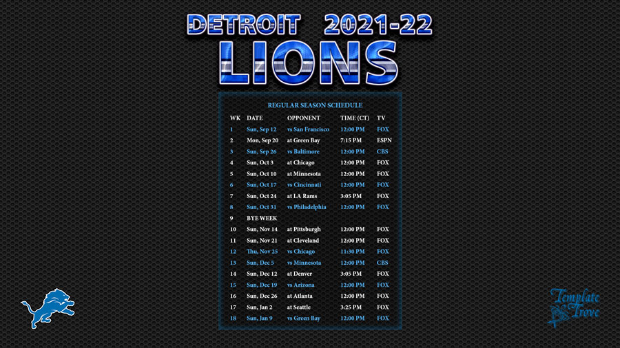 20212022 Detroit Lions Wallpaper Schedule