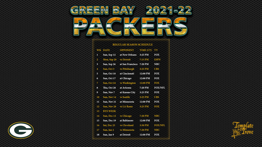 green bay packers schedule tv