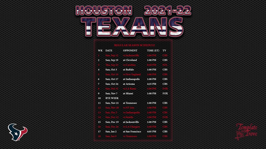 2021-2022 Houston Texans Wallpaper Schedule