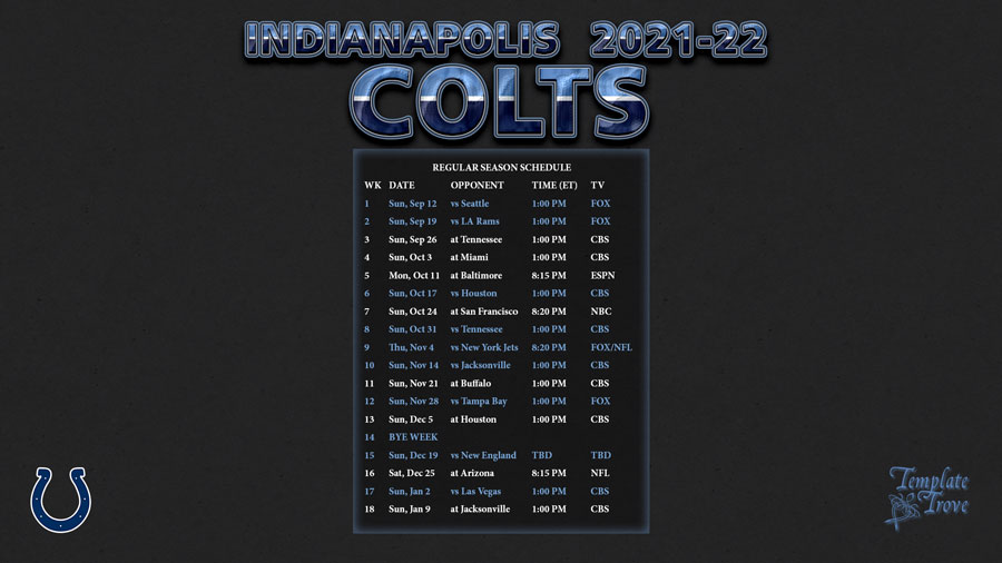 2021-2022 Indianapolis Colts Wallpaper Schedule