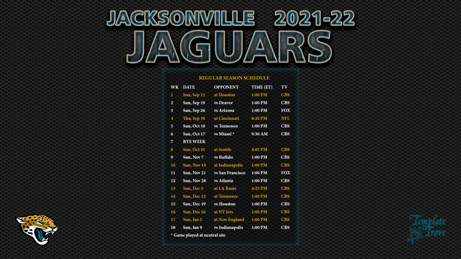 Jacksonville Schedule 2022 2021-2022 Jacksonville Jaguars Wallpaper Schedule