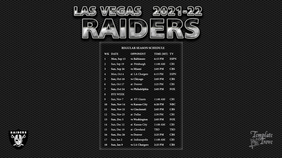 2021 2022 Las Vegas Raiders Wallpaper Schedule
