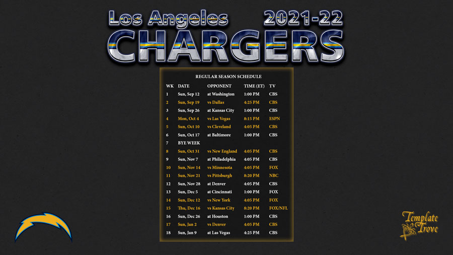 Chargers Schedule 2022 Printable - Printable World Holiday