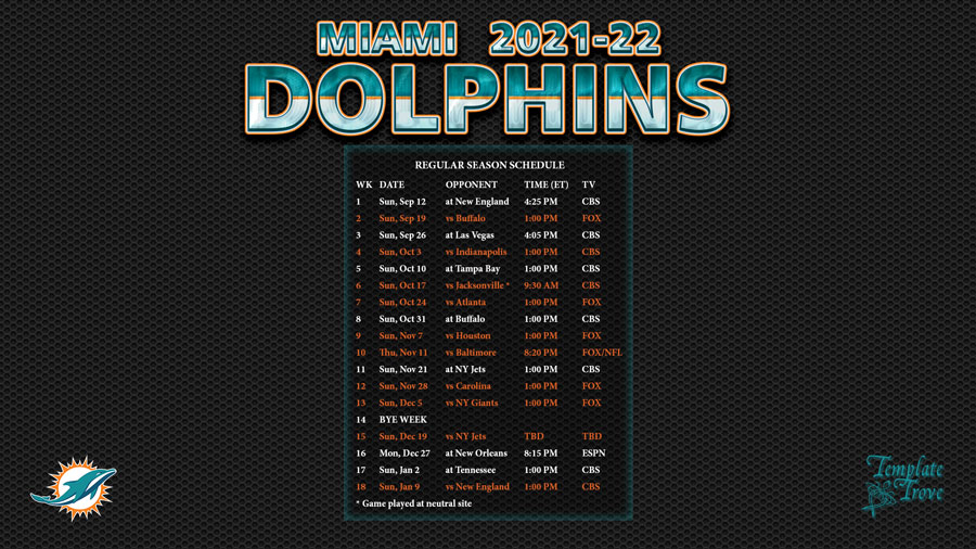 2021-2022 Miami Dolphins Wallpaper Schedule