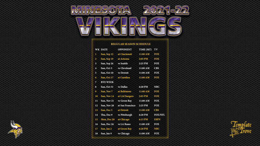 20212022 Minnesota Vikings Wallpaper Schedule