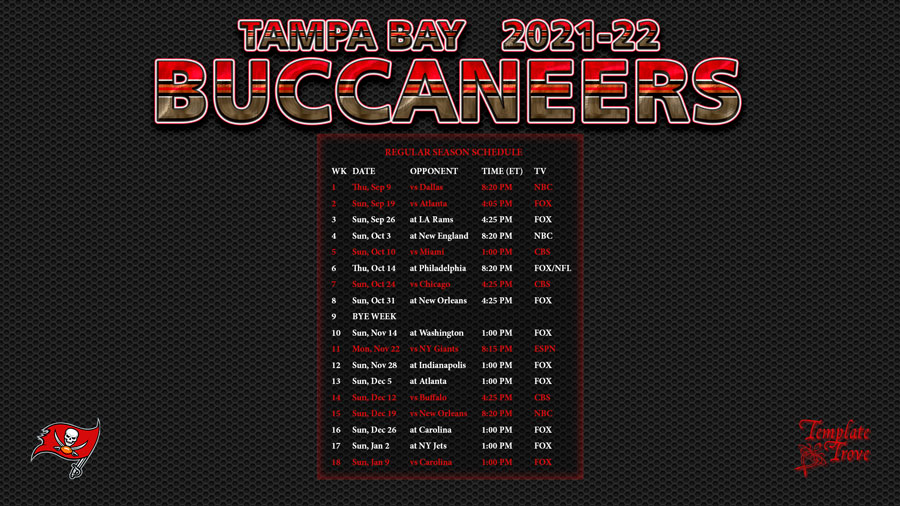 tampa bay buccaneers game schedule