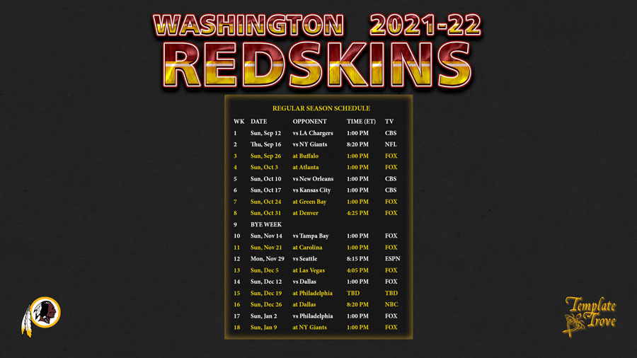 washington redskins schedule 2022