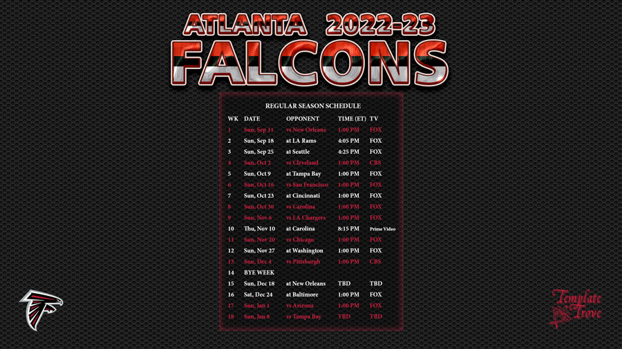 2022 2023 Atlanta Falcons Wallpaper Schedule