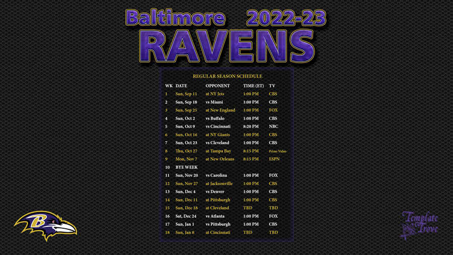 ravens season schedule 2022