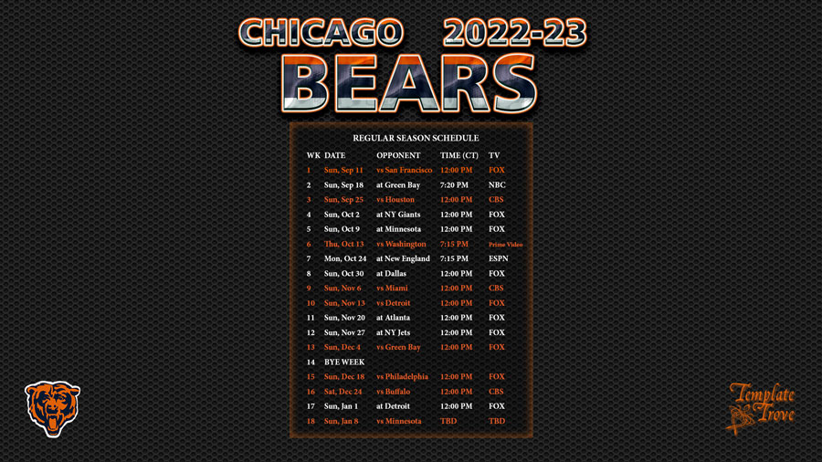2022 2023 Chicago Bears Wallpaper Schedule