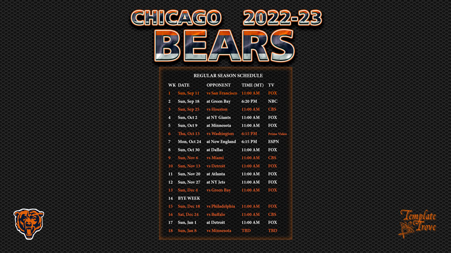 2022-2023 Chicago Bears Wallpaper Schedule