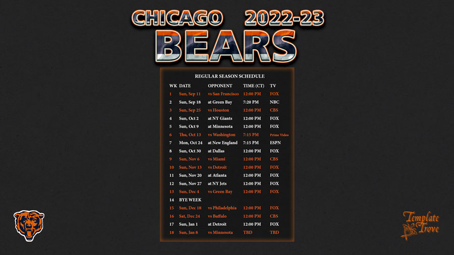 chicago bears 2022 tv schedule