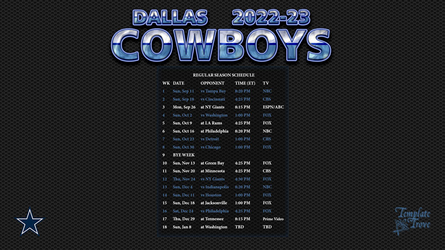 2022 2023 Dallas Cowboys Wallpaper Schedule