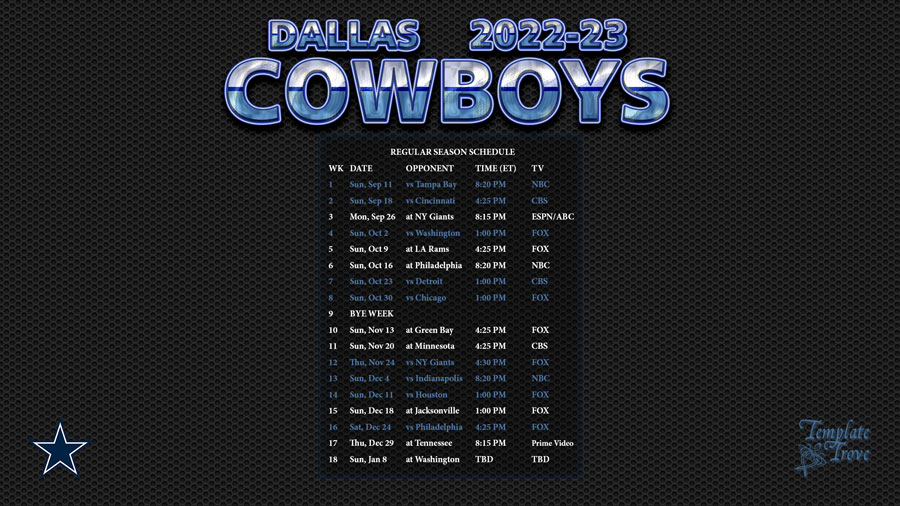 2022 2023 Dallas Cowboys Wallpaper Schedule 2022 2023 Dallas Cowboys Wallpaper Schedule