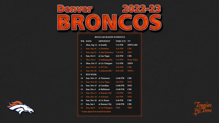 2022 2023 Denver Broncos Wallpaper Schedule