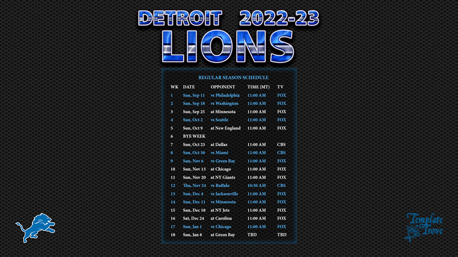 2022 2023 Detroit Lions Wallpaper Schedule