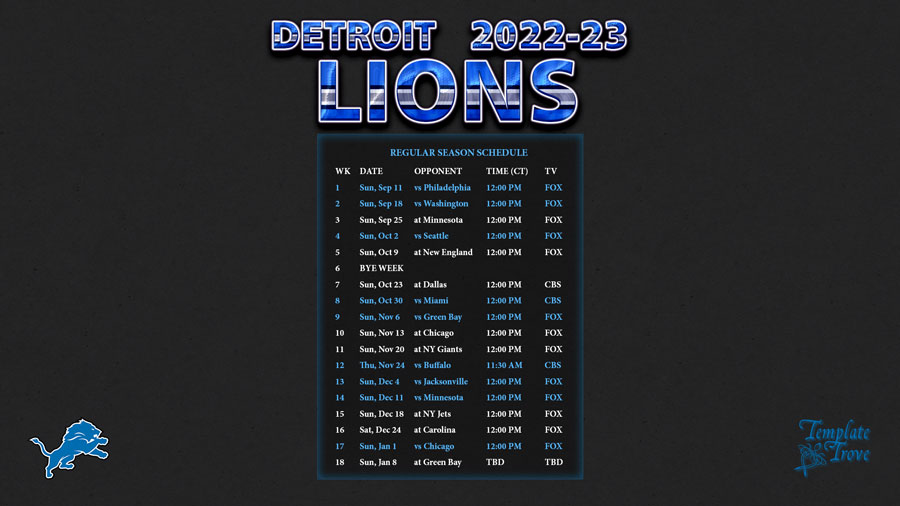 2022-2023 Detroit Lions Wallpaper Schedule