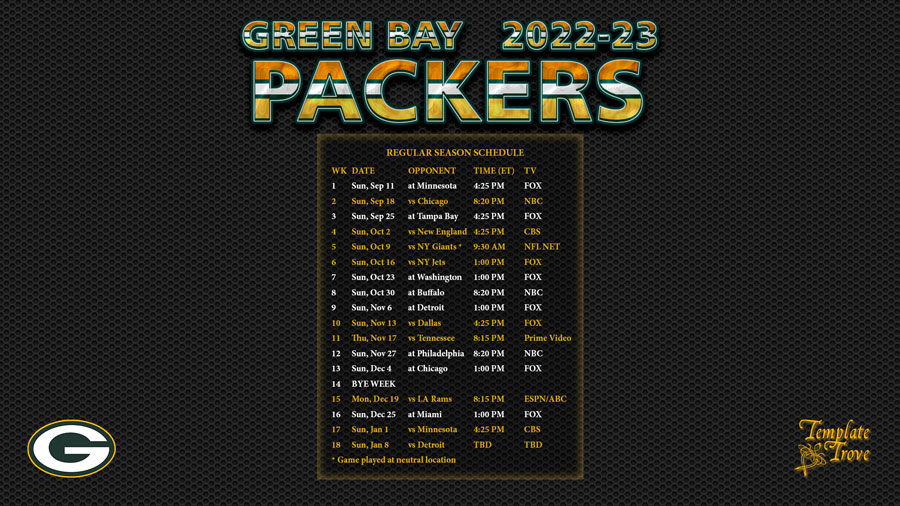 2022-2023 Green Bay Packers Wallpaper Schedule