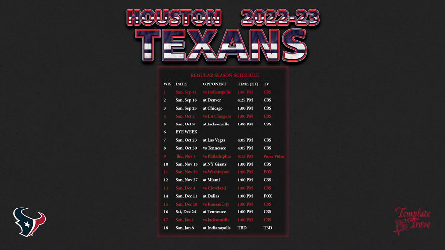 20222023 Houston Texans Wallpaper Schedule