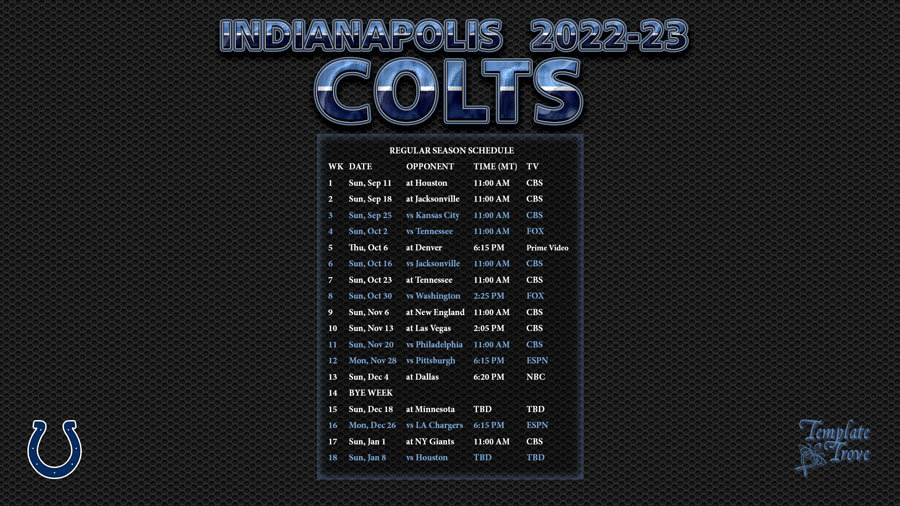2022-2023 Indianapolis Colts Wallpaper Schedule