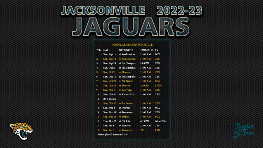 20222023 Jacksonville Jaguars Wallpaper Schedule