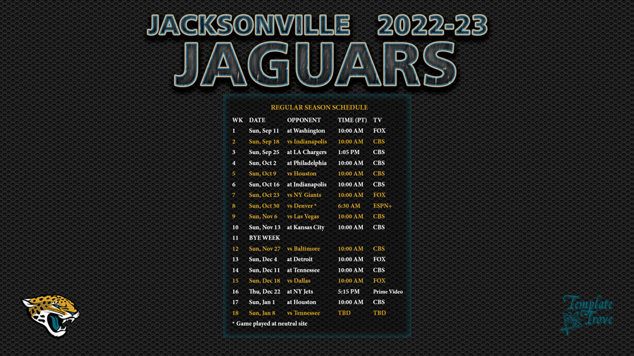 2022-2023 Jacksonville Jaguars Wallpaper Schedule