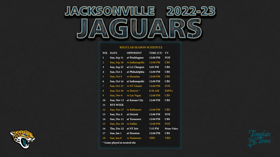 2022-2023 Jacksonville Jaguars Wallpaper Schedule