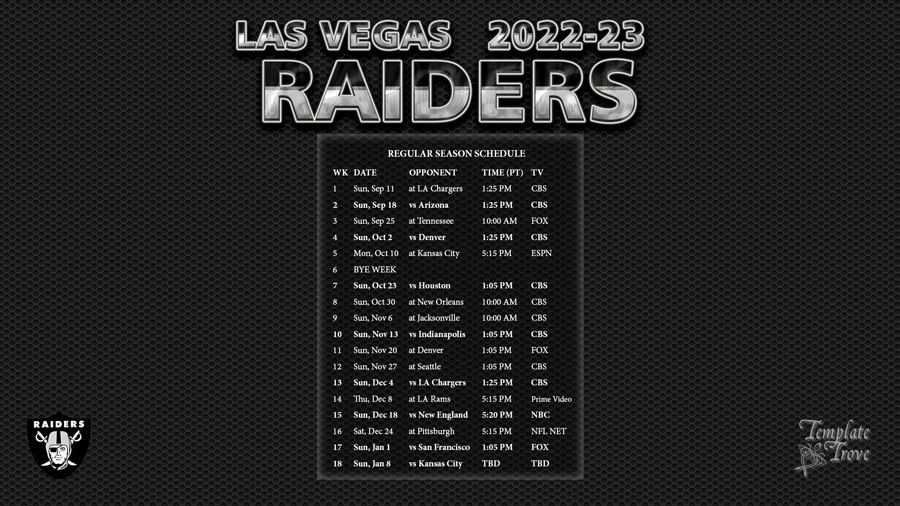 raiders nfl schedule for 2022