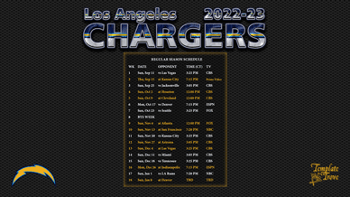 Los Angeles Chargers 2022-23 Wallpaper Schedule