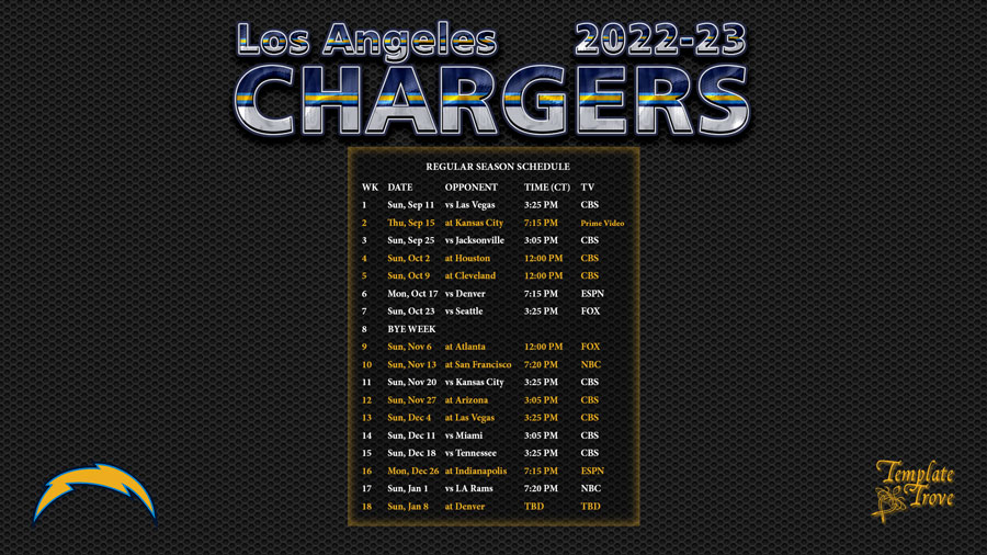 la chargers home schedule 2022