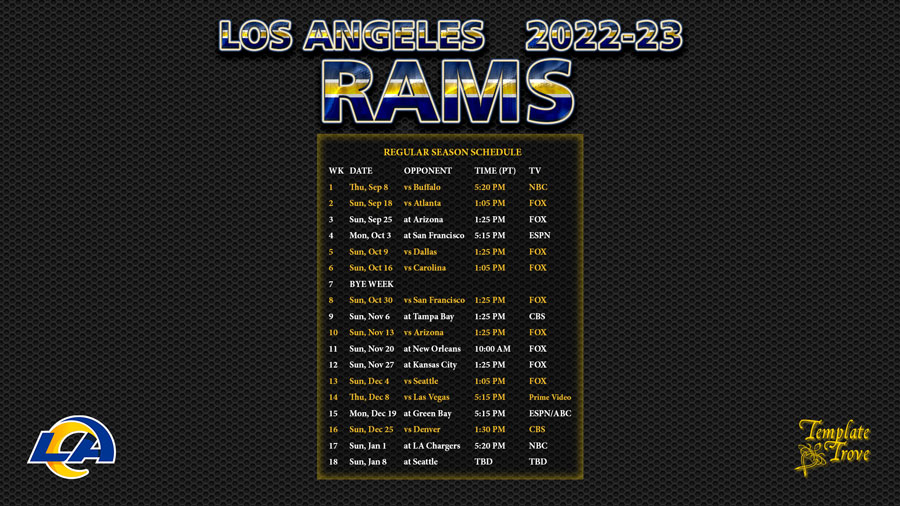 2022 2023 Los Angeles Rams Wallpaper Schedule