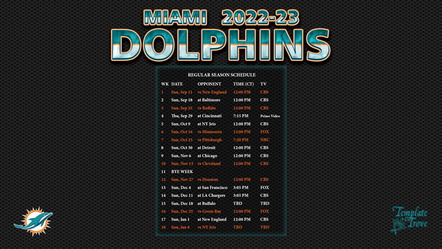 2022 2023 Miami Dolphins Wallpaper Schedule