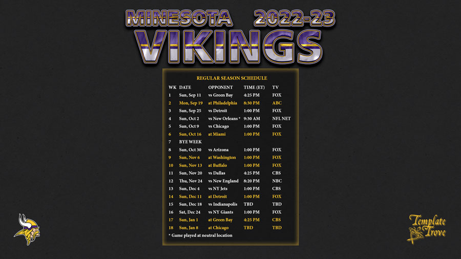 2022-2023 Minnesota Vikings Wallpaper Schedule
