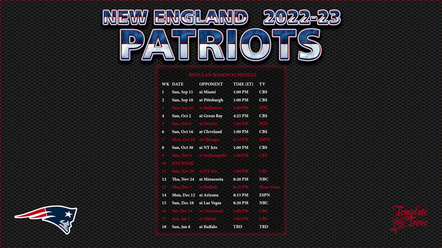 2022-2023 New England Patriots Wallpaper Schedule
