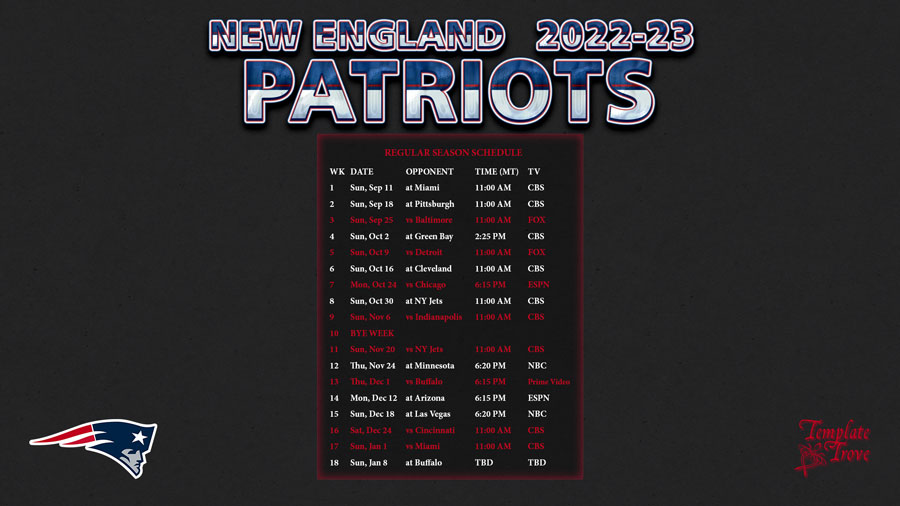 20222023 New England Patriots Wallpaper Schedule