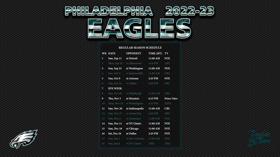 Philadelphia Eagles 2022 23 Schedule AriaATR Com