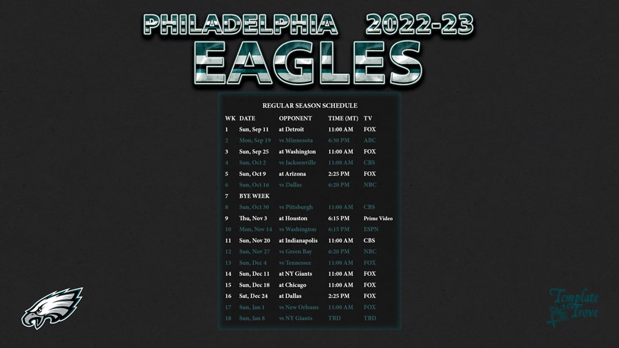 2022-2023 Philadelphia Eagles Wallpaper Schedule