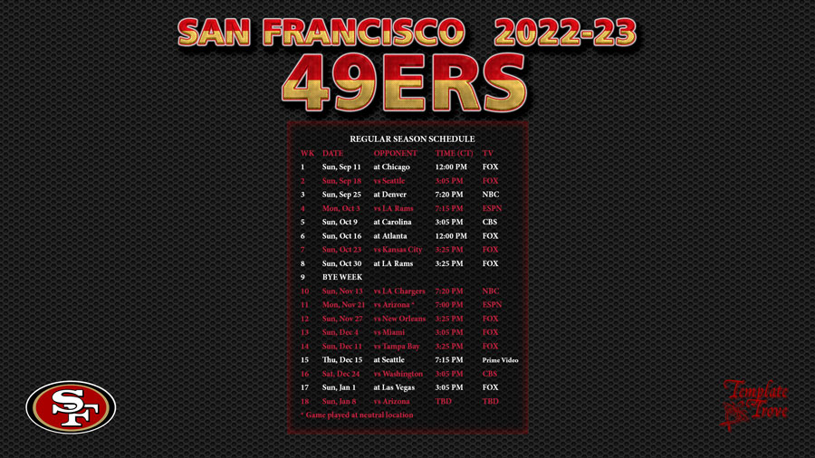 20222023 San Francisco 49ers Wallpaper Schedule