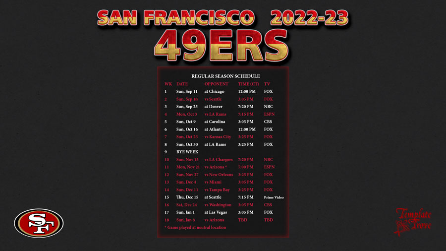 2022 2023 San Francisco 49ers Wallpaper Schedule