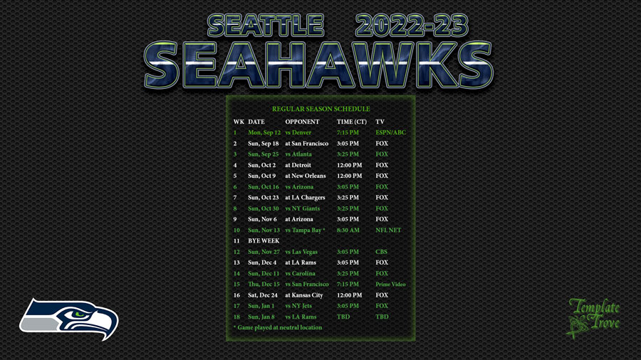 2022-2023 Seattle Seahawks Wallpaper Schedule