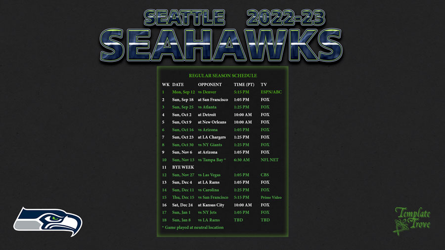 20222023 Seattle Seahawks Wallpaper Schedule
