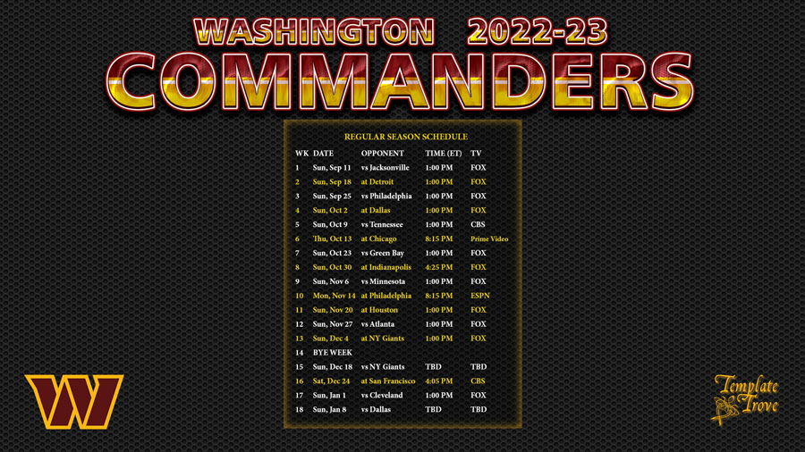 20222023 Washington Commanders Wallpaper Schedule