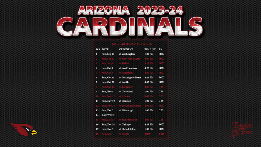 arizona cardinals schedule bye week