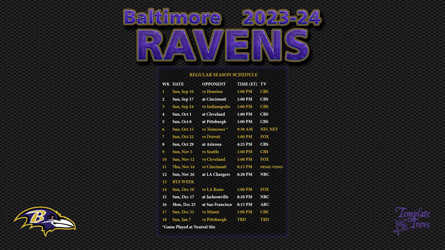 2023-2024 Baltimore Ravens Wallpaper Schedule