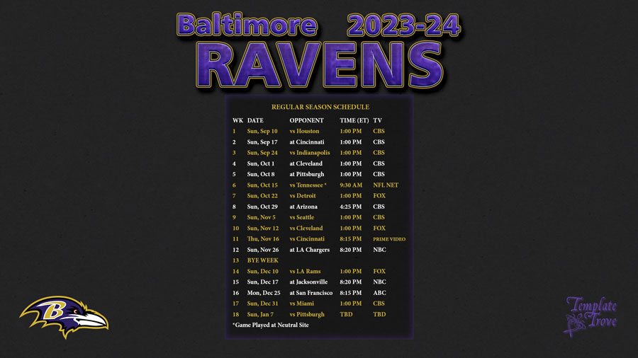 20232024 Baltimore Ravens Wallpaper Schedule
