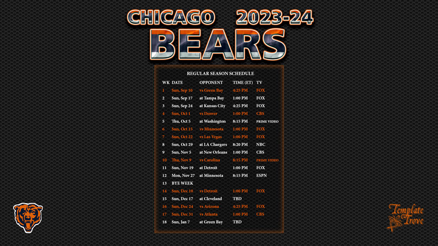 2023-2024 Chicago Bears Wallpaper Schedule