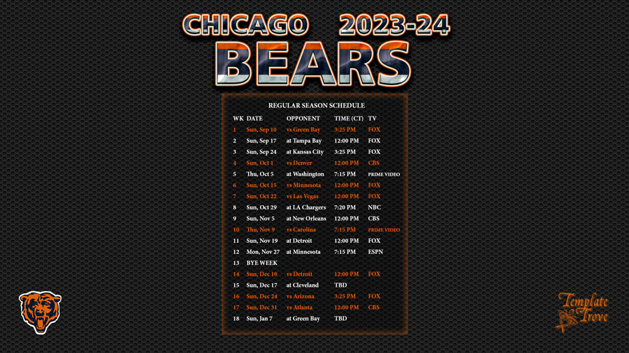 2023 2024 Chicago Bears Wallpaper Schedule